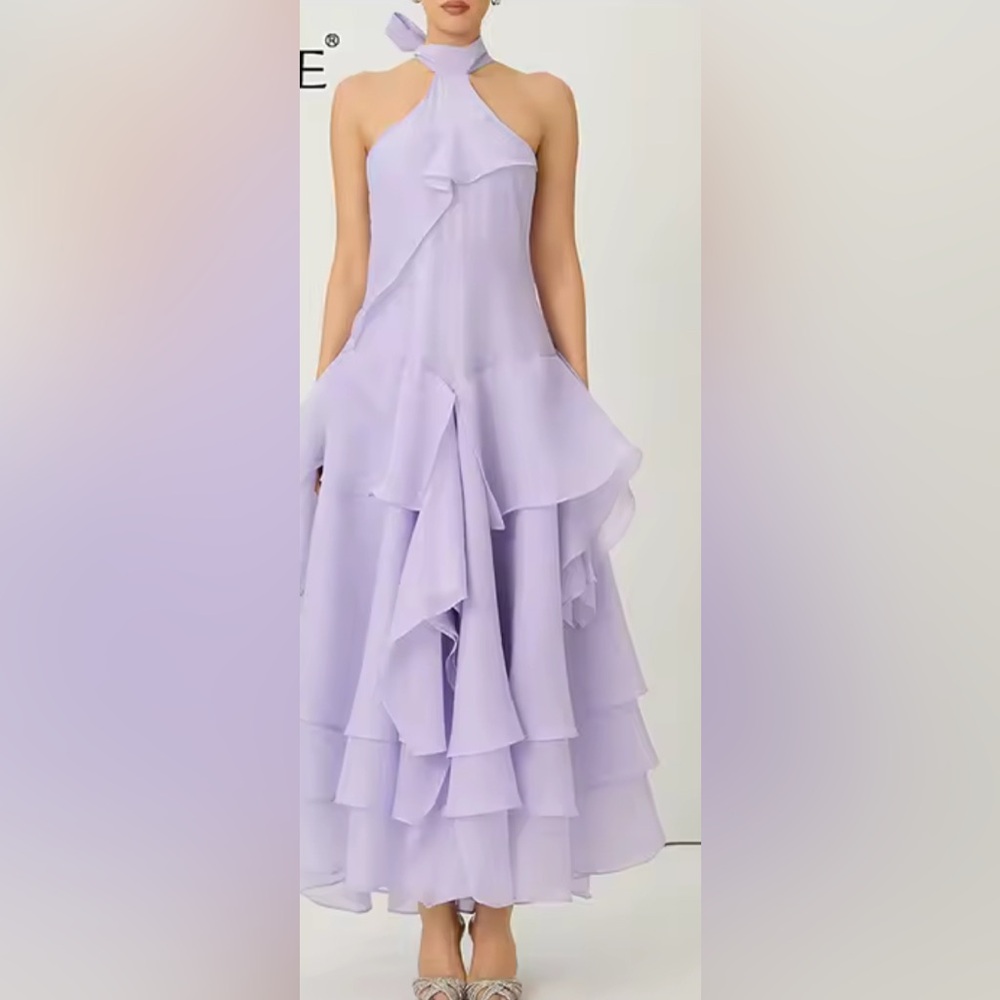 NEW $158 Ruffled Spring Halter Neck Dress